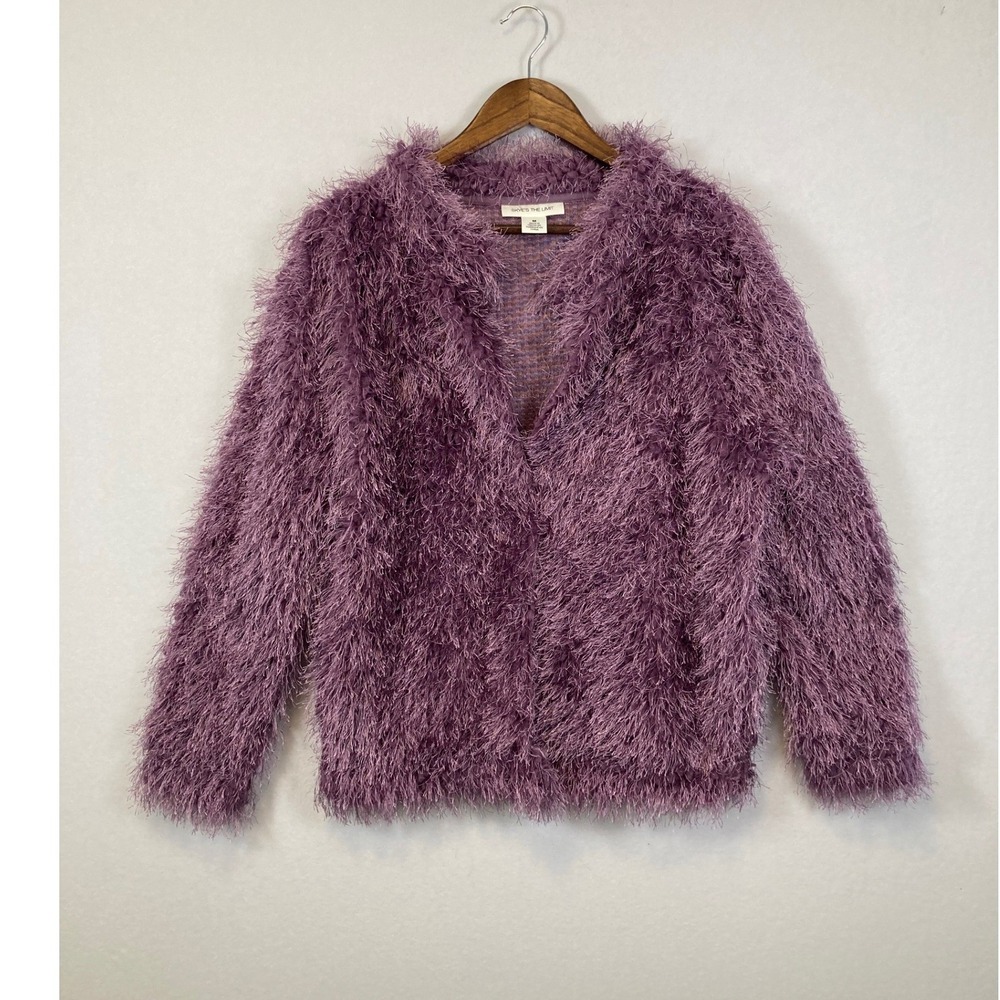 Skyes The‎ Limit Purple Eyelash Knit Fuzzy V-Neck Sweater Womens Medium